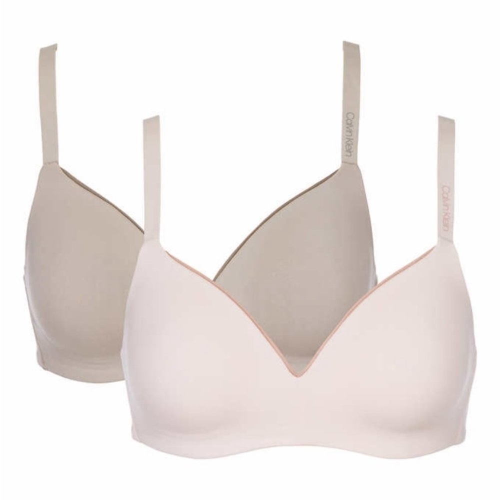 NWT Calvin Klein Ladies Wirefree Microfiber Bra 2 pk Pink & Gray 2-tone
